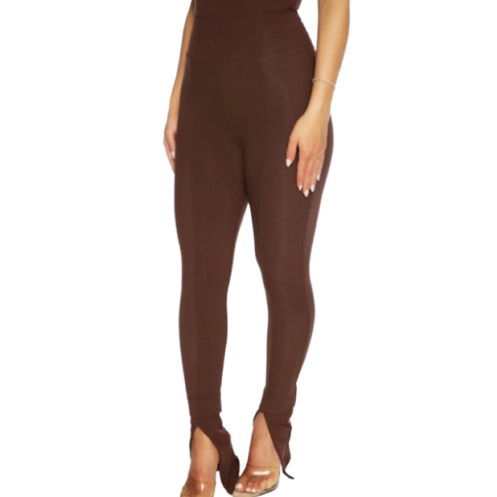 Naked Wardrobe Snatched and Slit Leggings in Chocolate